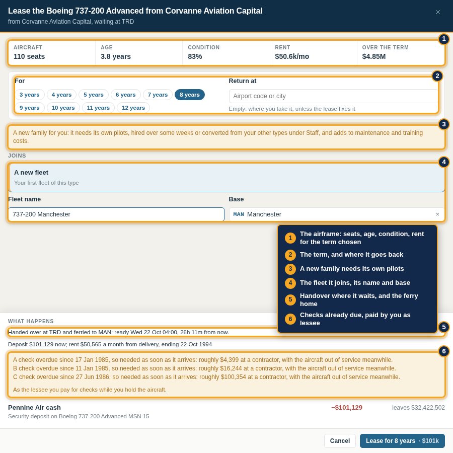 Leasing a used 737-200: its age, condition and rent, the new family, its fleet, handover and checks due