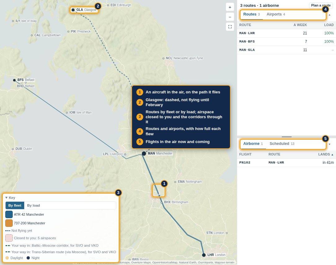 The network map with an aircraft in the air