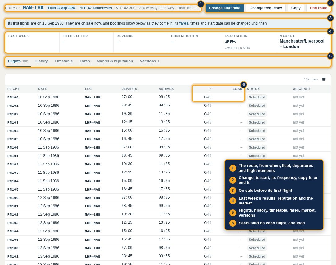 The new route's page, selling seats before its first flight
