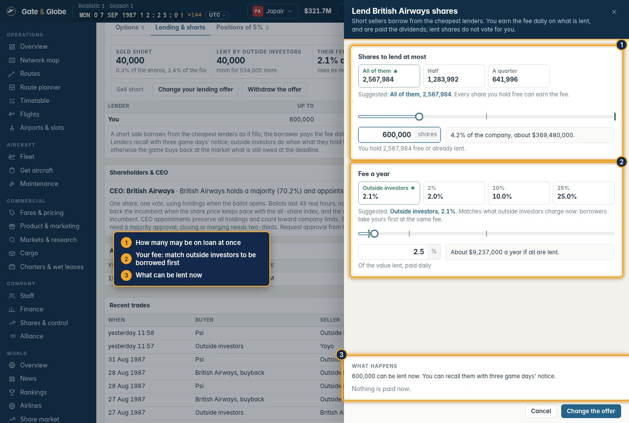 Lending your shares: how many, and your fee against outside investors'